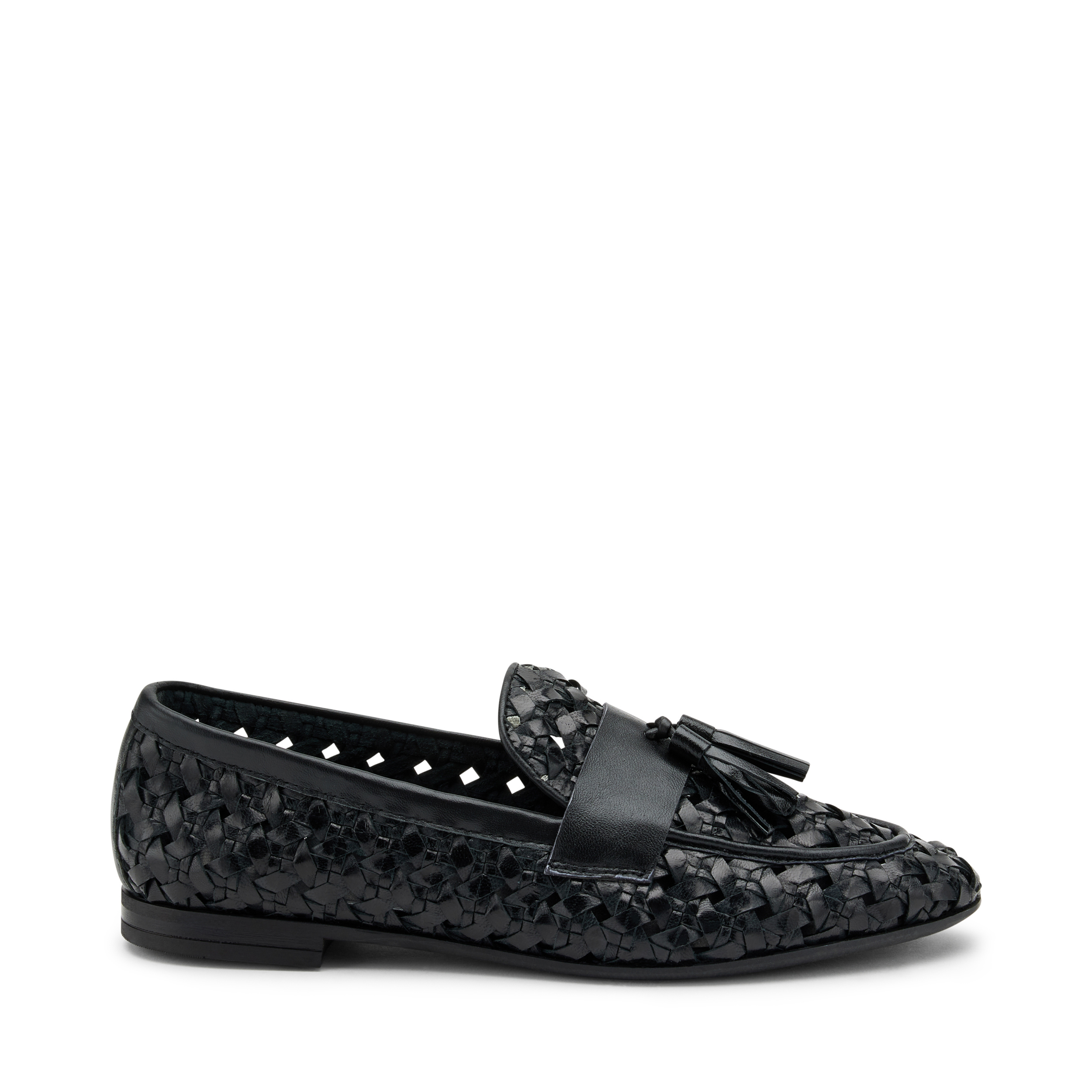 Woven leather loafers with tassel detail, Col. Black | Frau