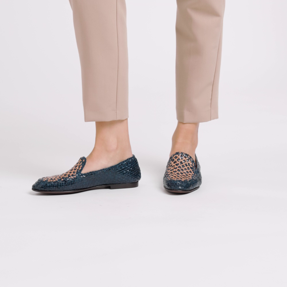 Zweifarbiger Mokassin aus geflochtenem Leder - Frau Shoes | Official Online Shop