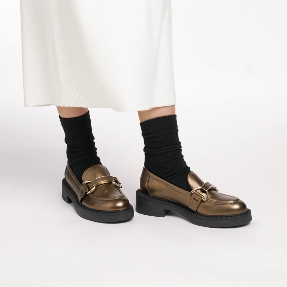 Foiled leather loafers with bold sole - Frau Shoes | Official Online Shop