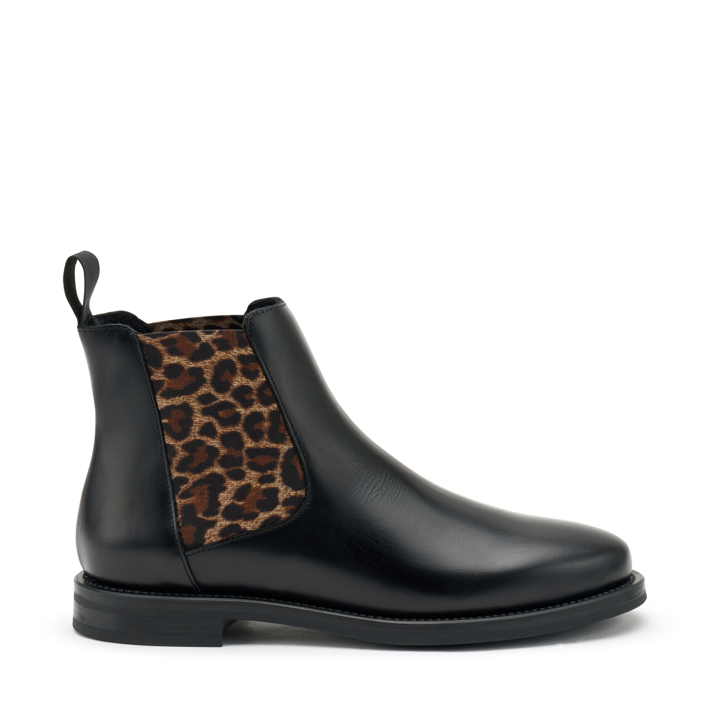 Leather Chelsea boots with animal print elastic Col. Black Frau