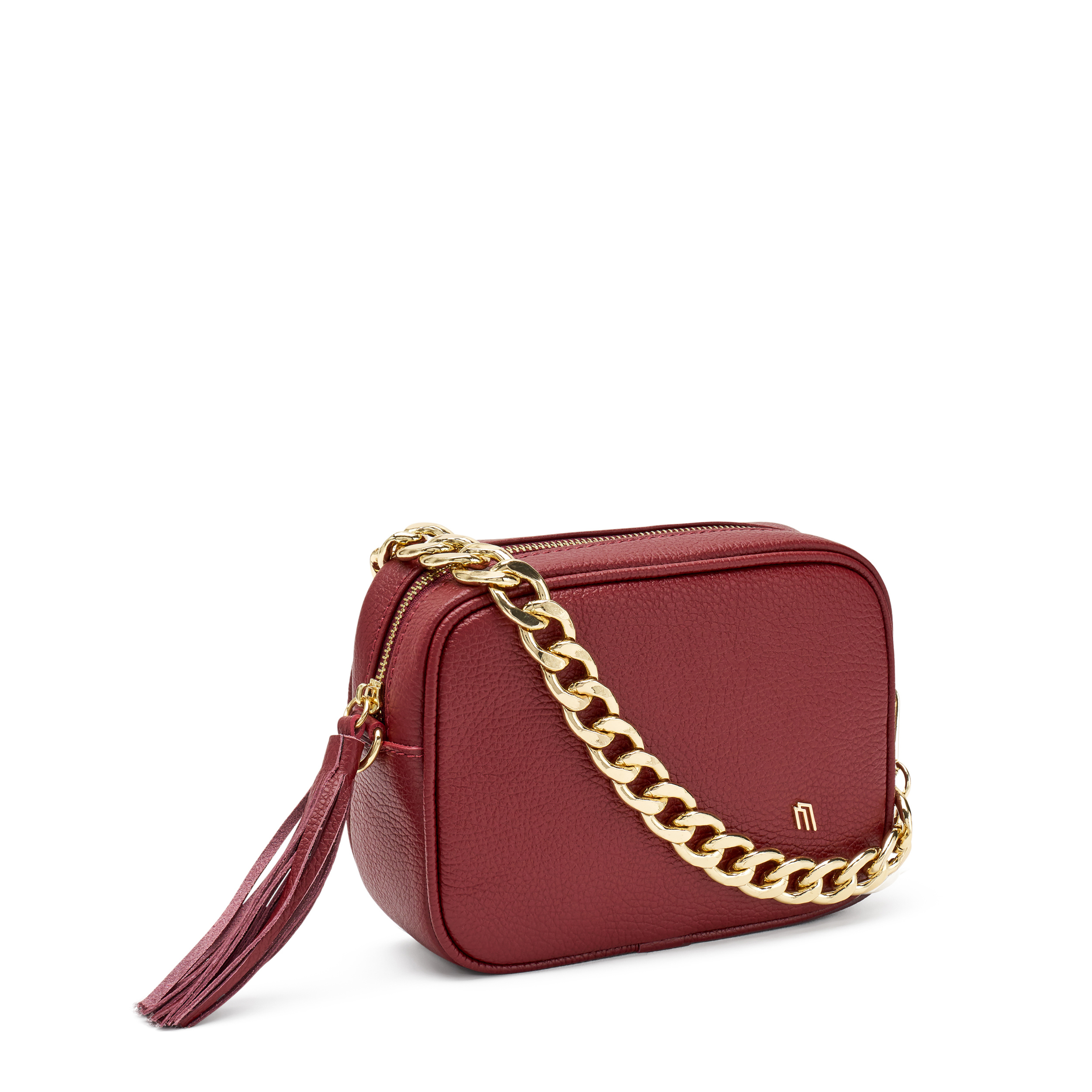 Small leather bag with chain strap Col. Burgundy Frau