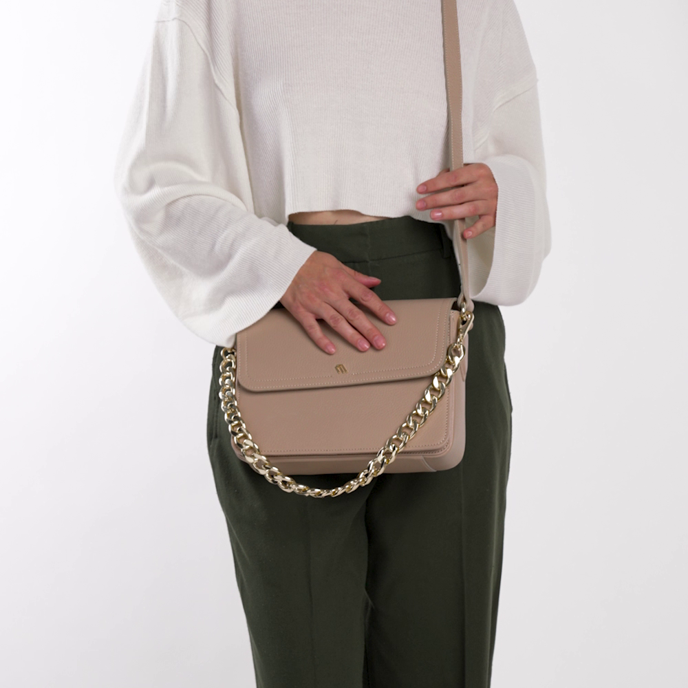 Rigid leather crossbody bag with chain detailing - Frau Shoes | Official Online Shop
